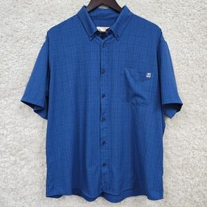 Huk Fishing Shirt Men's XL Blue Short Sleeve Button Front Performance Outdoors